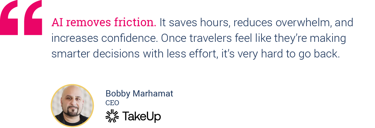  Bobby Marhamat, CEO of TakeUp, on how AI removes travel friction by saving time, easing overwhelm, and boosting traveler confidence